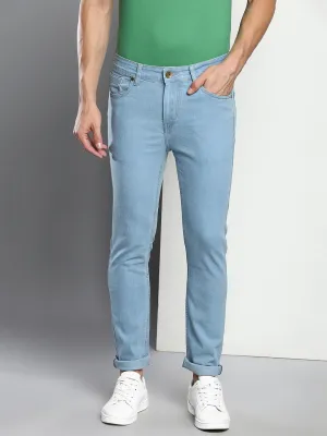 Men's Ice Blue Slim Fit Mid Rise Denim Jeans