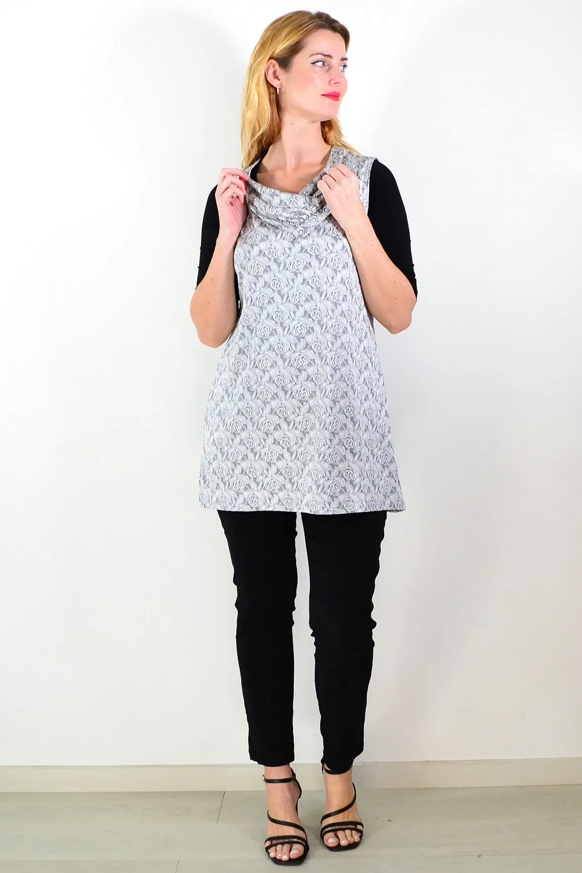 Silver Rose Sleeveless Tunic Top
